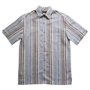 NWT Cubavera 100% Linen Shirt Mens Small Striped Short Sleeve Button Up